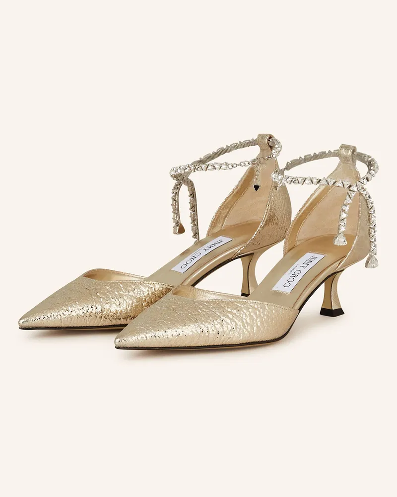Jimmy Choo Slingpumps STEVIE 50 mit Schmucksteinen Gold