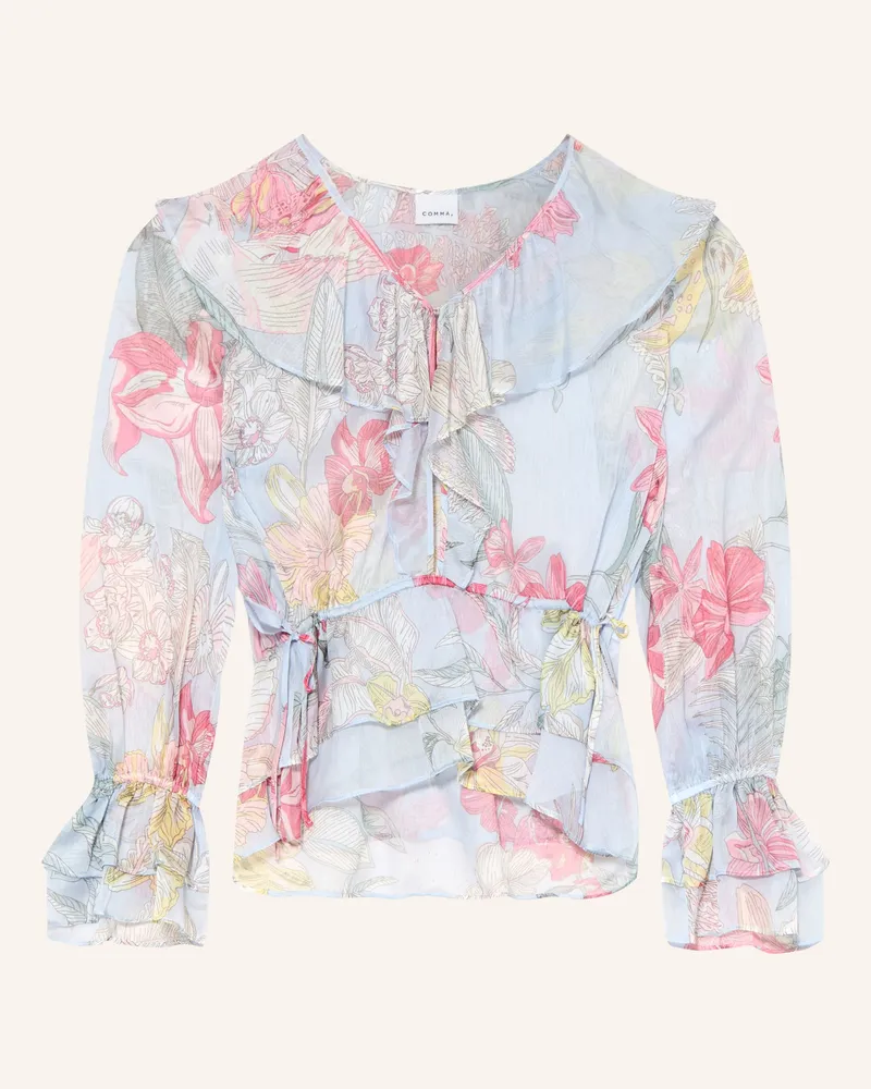 COMMA Blusenshirt Mit Volants blau Hellblau