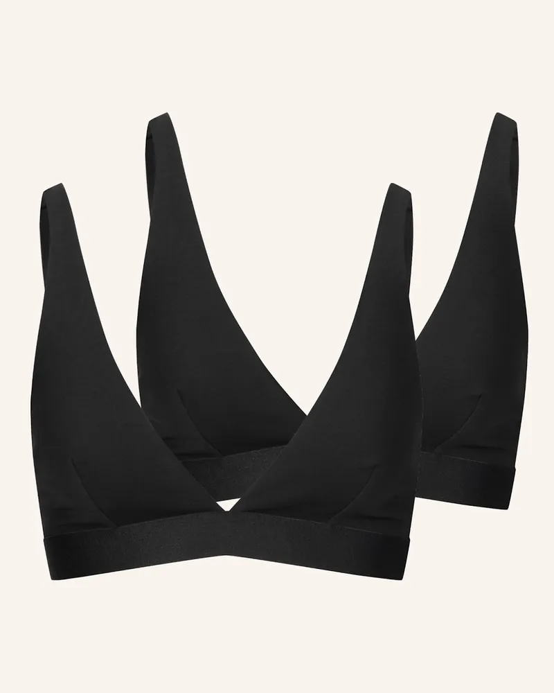 Ehrlich Textil 2er Pack Casual Cotton Bügelloser Plunge Bh Mittlerer Halt Aus Bio-Baumwolle - Verstellbare Träger schwarz Schwarz