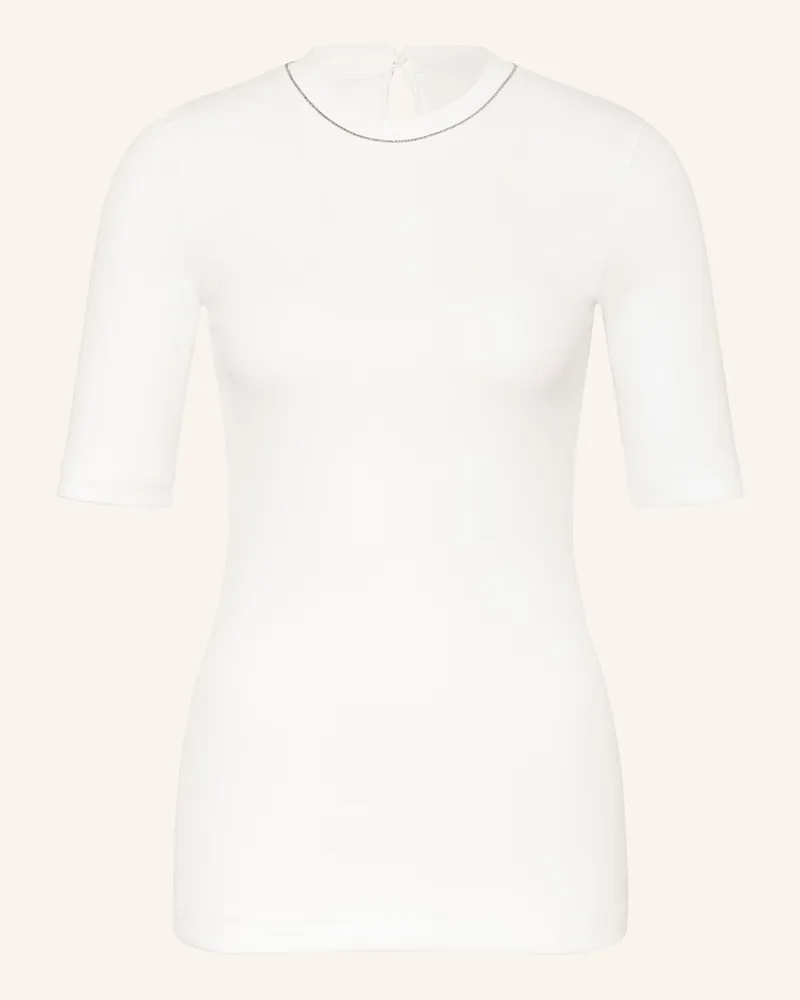Brunello Cucinelli Strickshirt mit Perlenbesatz Weiss