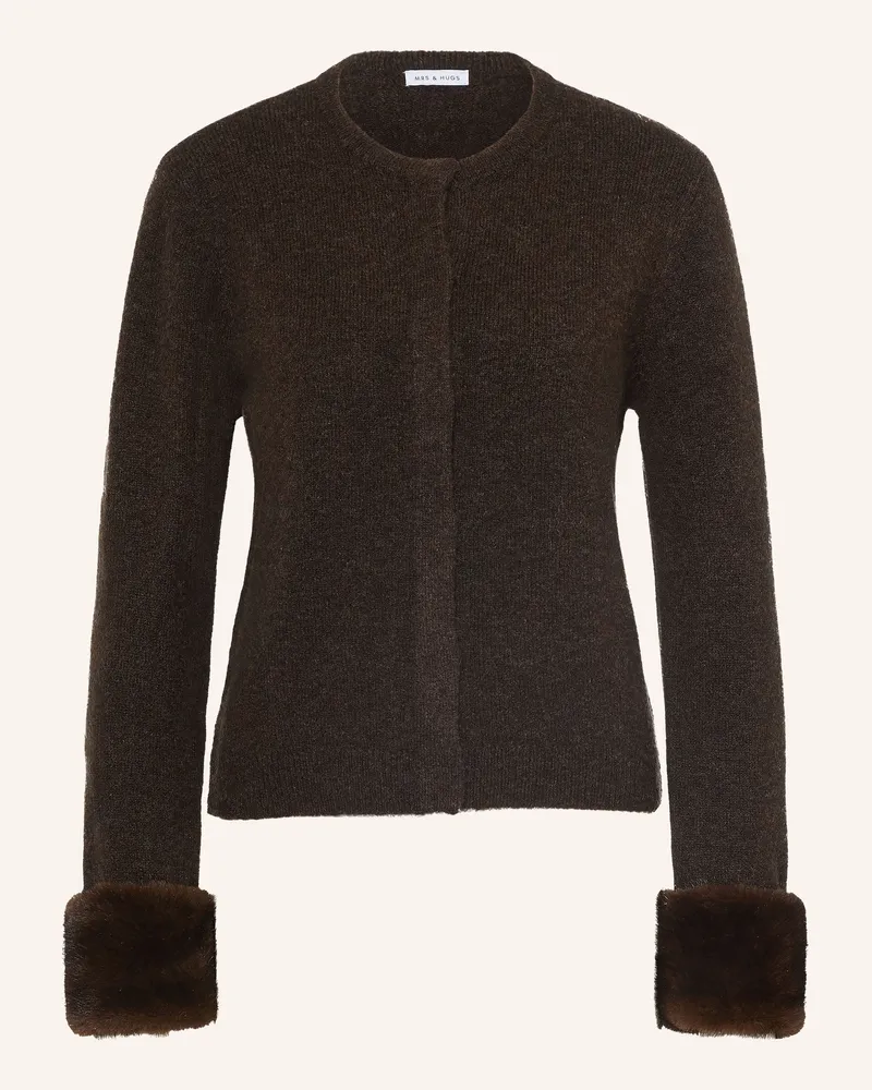 Mrs & HUGS Strickjacke Mit Kunstfell braun Dunkelbraun