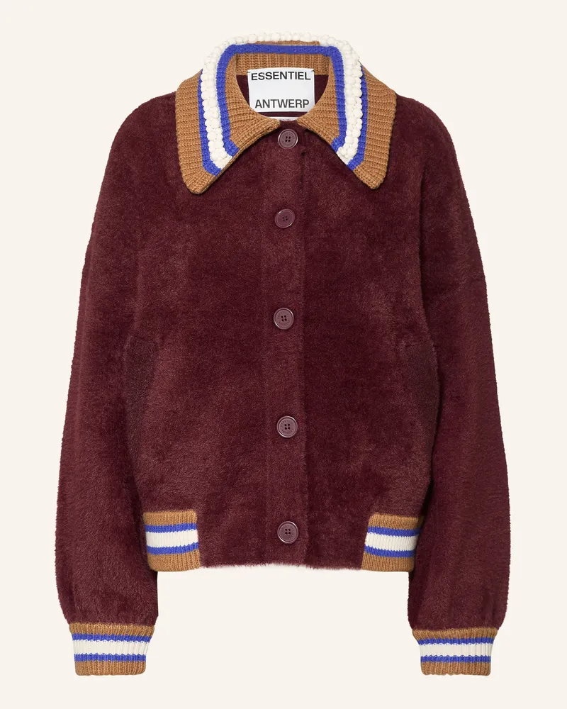 Essentiel Strickjacke Kamore Mit Schmuckperlen rot Dunkelrot