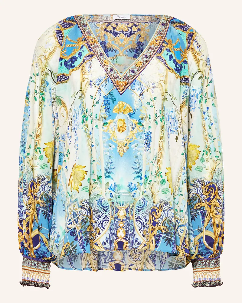 Princess goes Hollywood Seidenbluse mit Schmucksteinen Blau
