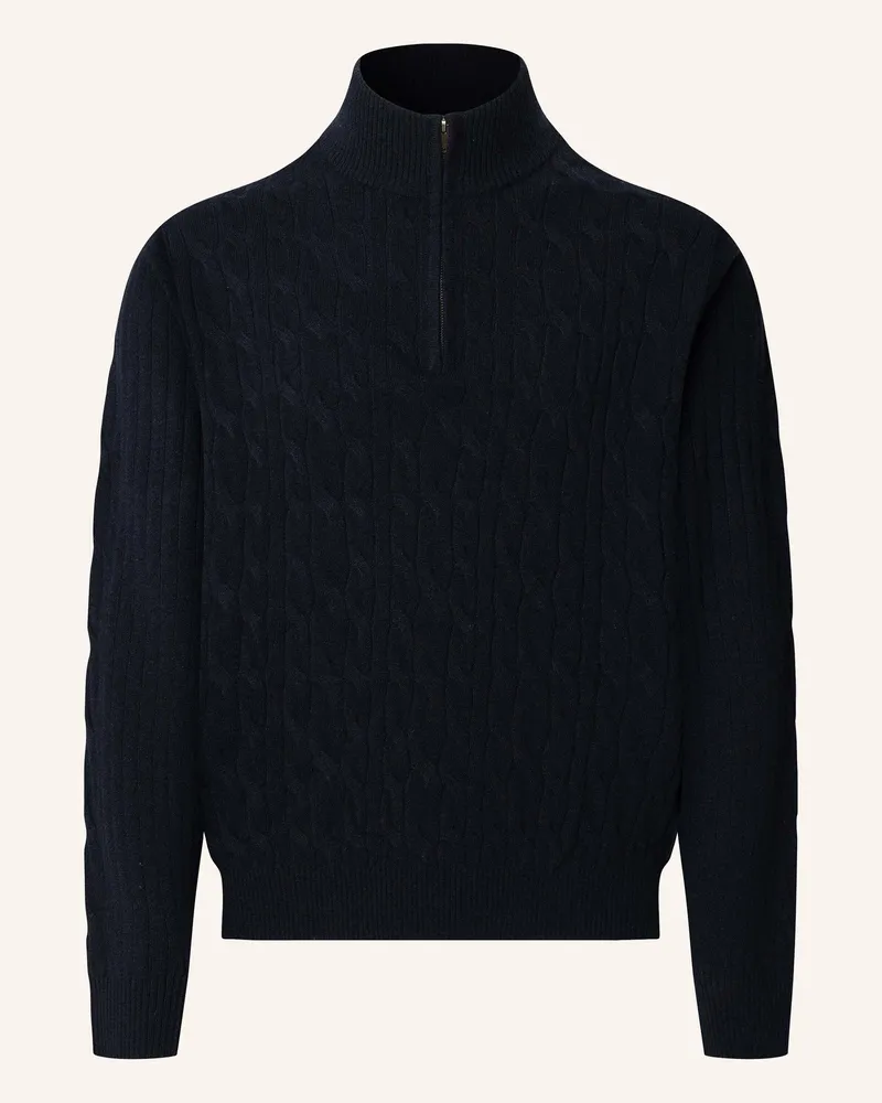 Hackett Pullover LAMBSWOOL CABLE HZIP Blau