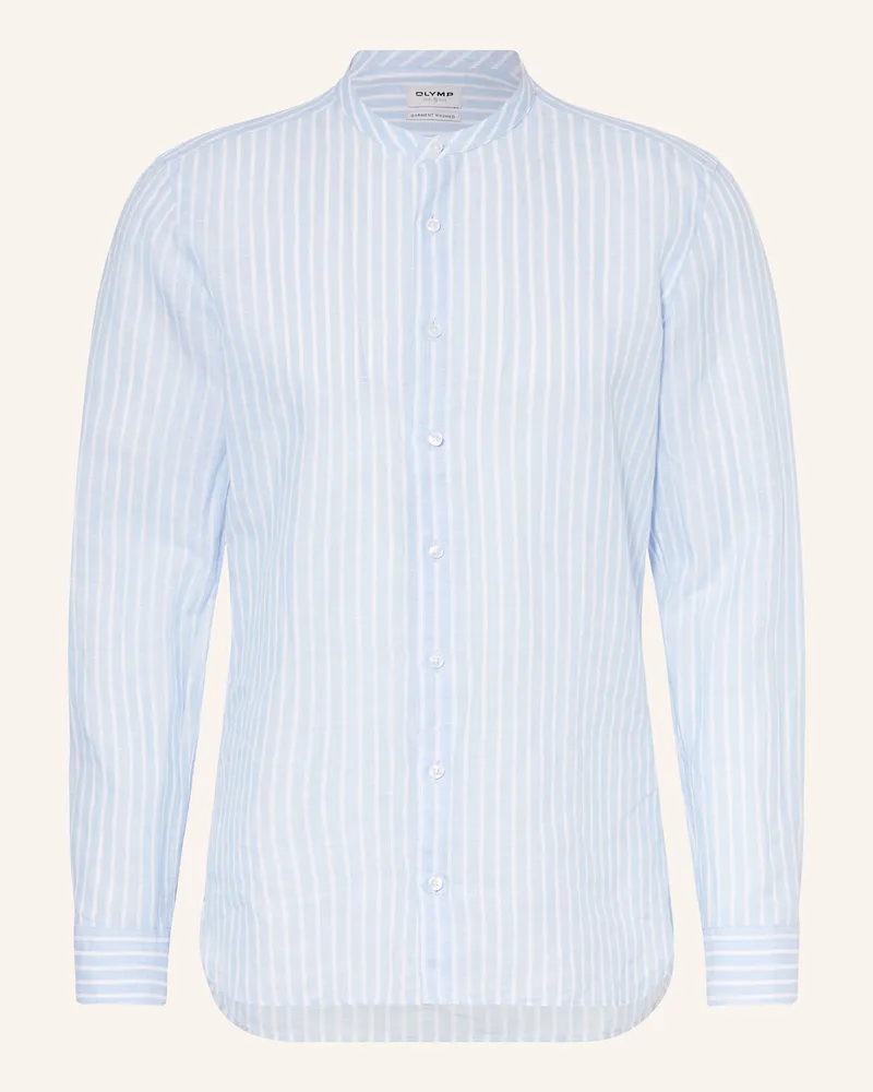Olymp Hemd Level Five body fit mit Leinen Hellblau