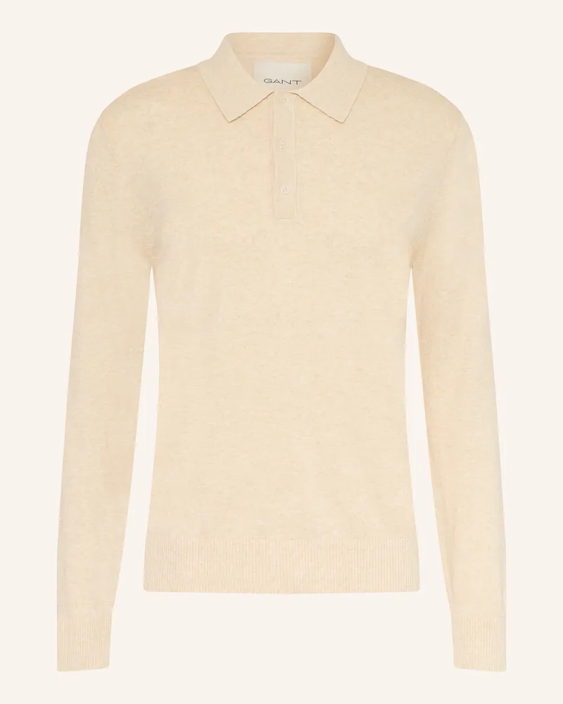 Gant Strick-Poloshirt Mit Leinen gruen Creme