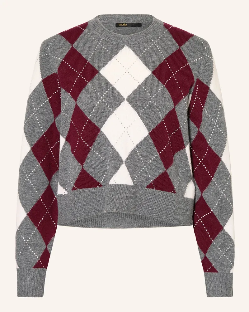 Maje Pullover mit Schmucksteinen Grau