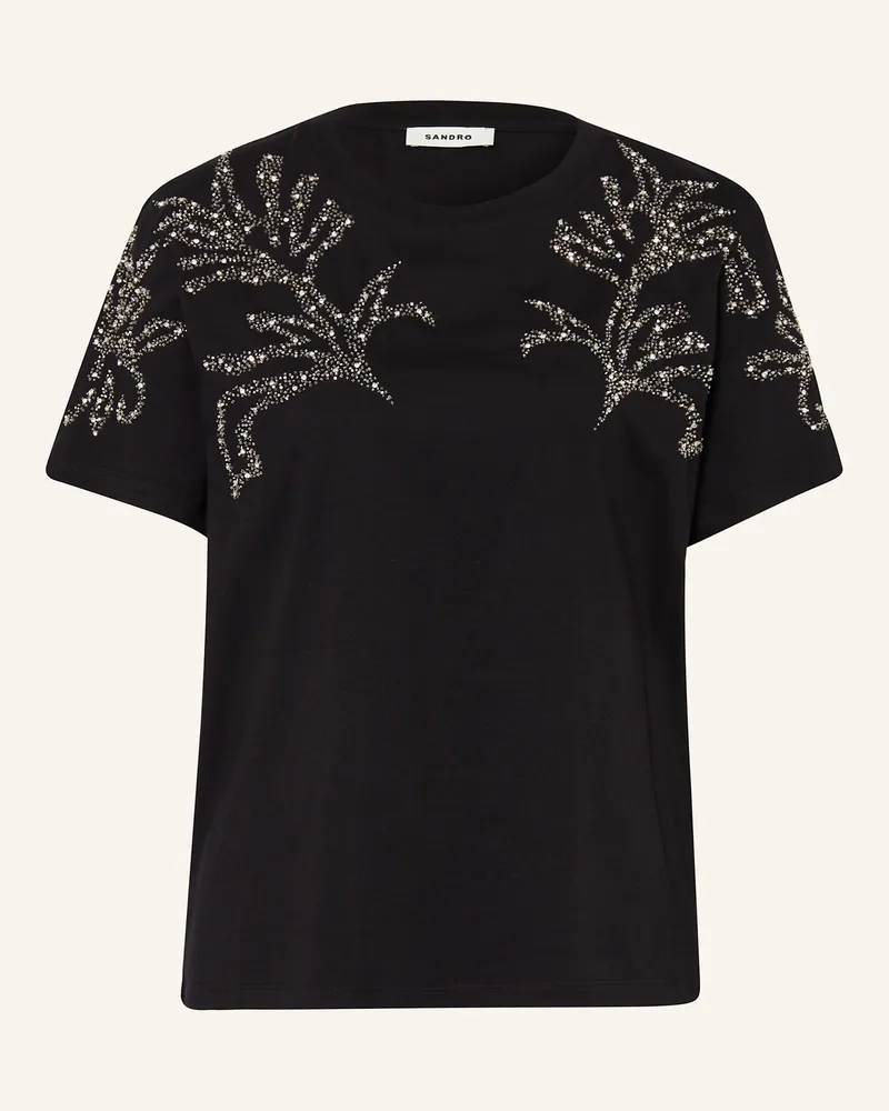 Sandro T-Shirt mit Schmucksteinen Schwarz