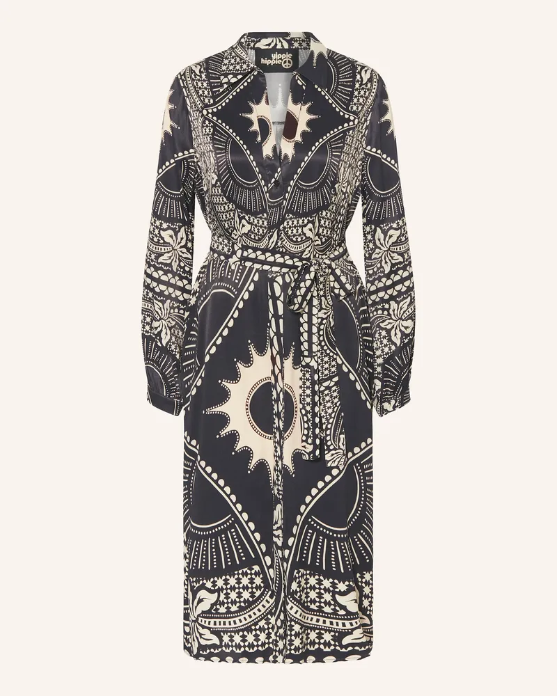 Yippie Hippie Hemdblusenkleid aus Satin Schwarz