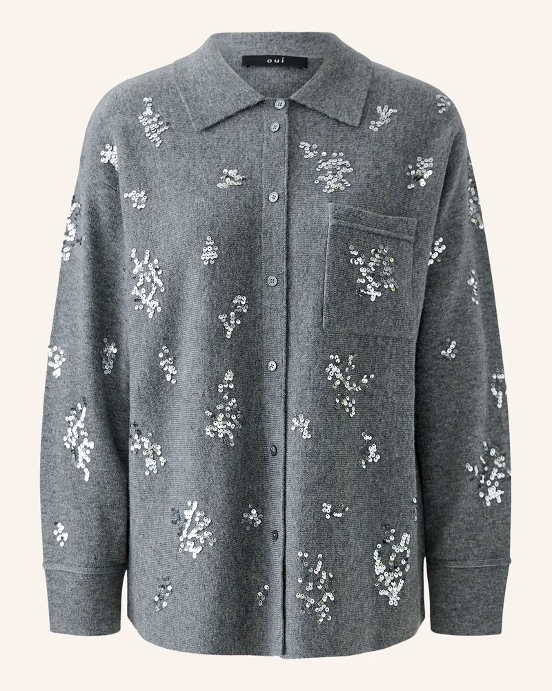 Oui  Strickbluse Mit Pailletten grau Grau