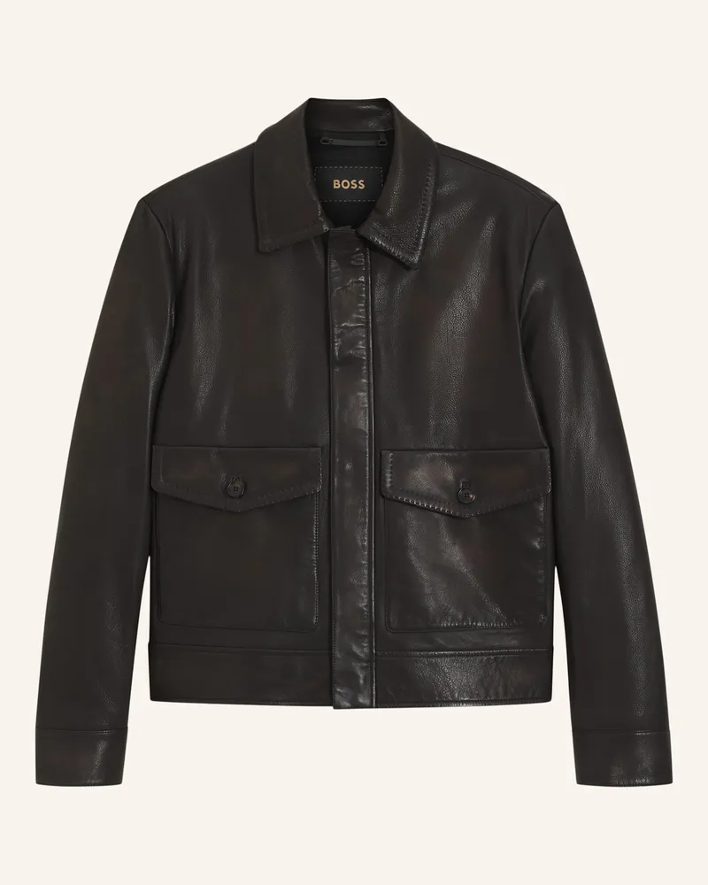 HUGO BOSS Lederjacke L-MABOR1 Regular Fit Dunkelbraun