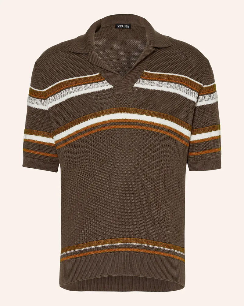 Ermenegildo Zegna Strick-Poloshirt mit Seide Braun