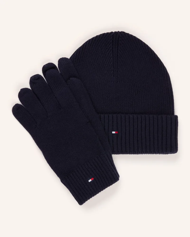 Tommy Hilfiger Set: Handschuhe Und Mütze blau Dunkelblau