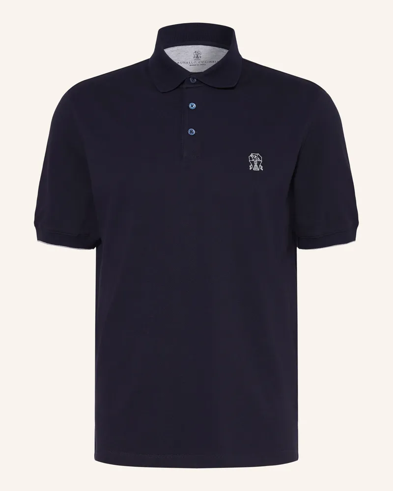 Brunello Cucinelli Piqué-Poloshirt blau Dunkelblau