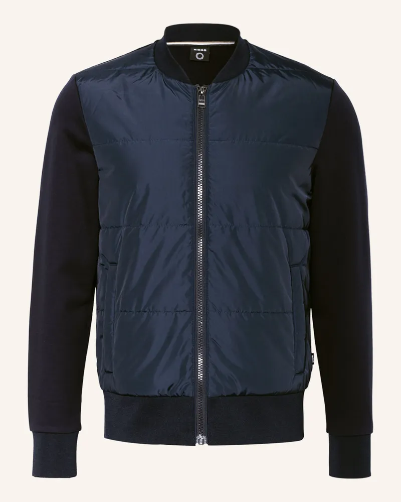HUGO BOSS Sweatjacke SKILES im Materialmix Dunkelblau