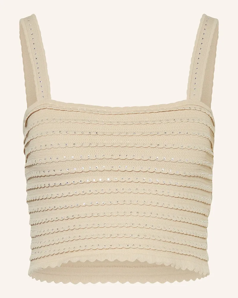 Sandro Cropped-Stricktop mit Schmucksteinen Beige