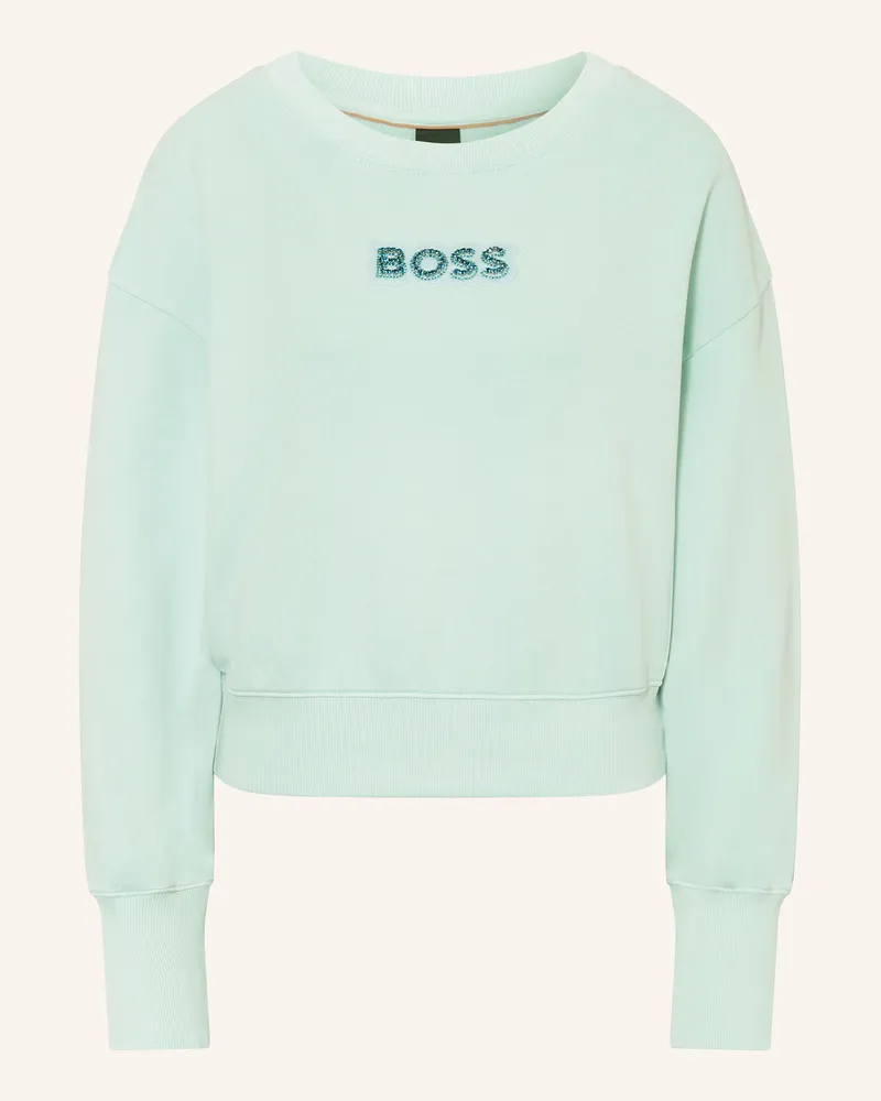 HUGO BOSS Sweatshirt ELAY mit Schmucksteinen Türkis