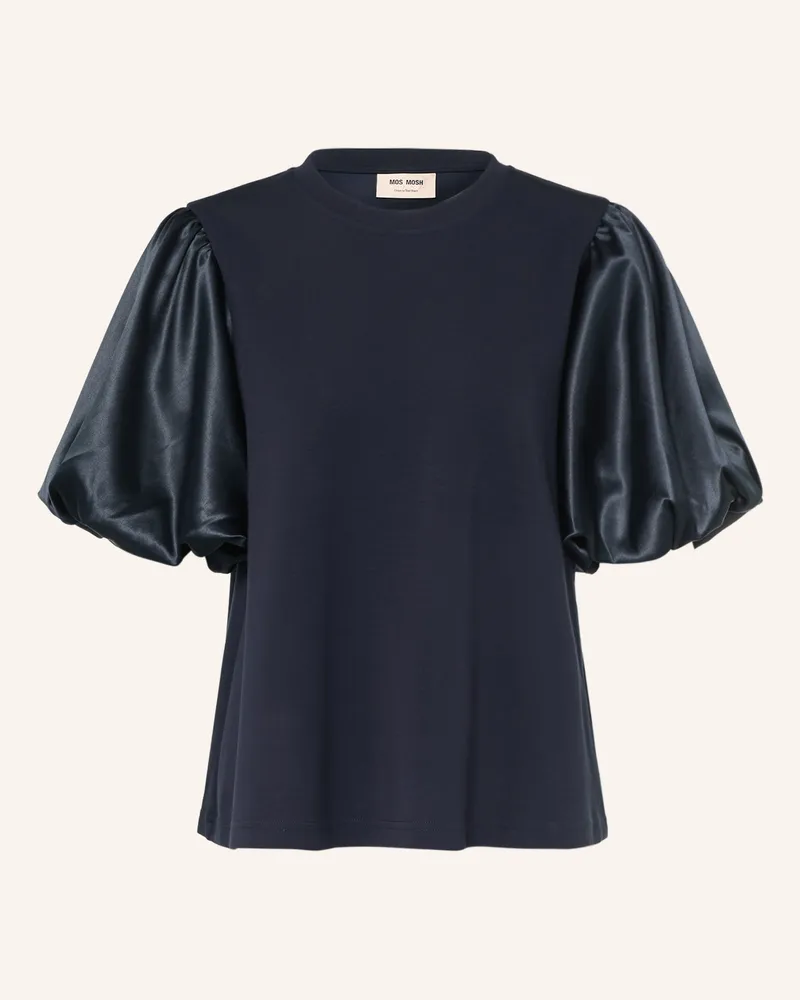 Mos Mosh T-Shirt Mmduba Im Materialmix blau Dunkelblau