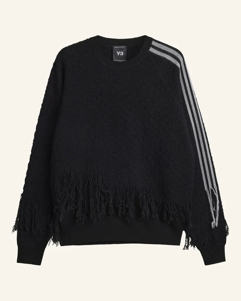 Y-3 Y-3 3-Streifen Pullover, Gewirkt, Fransen schwarz Schwarz