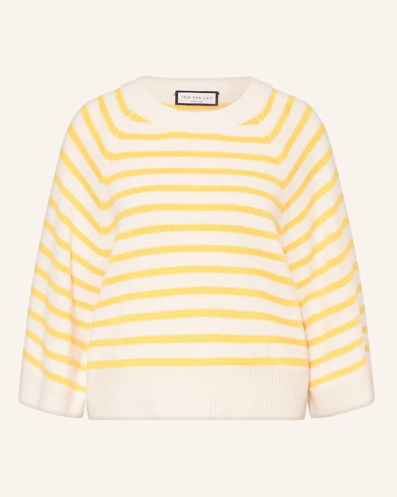 SEM PER LEI Pullover mit Cashmere und 3/4-Arm Hellgelb