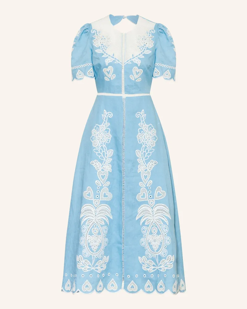 FARM Rio Leinenkleid Mit Lochspitze blau Hellblau