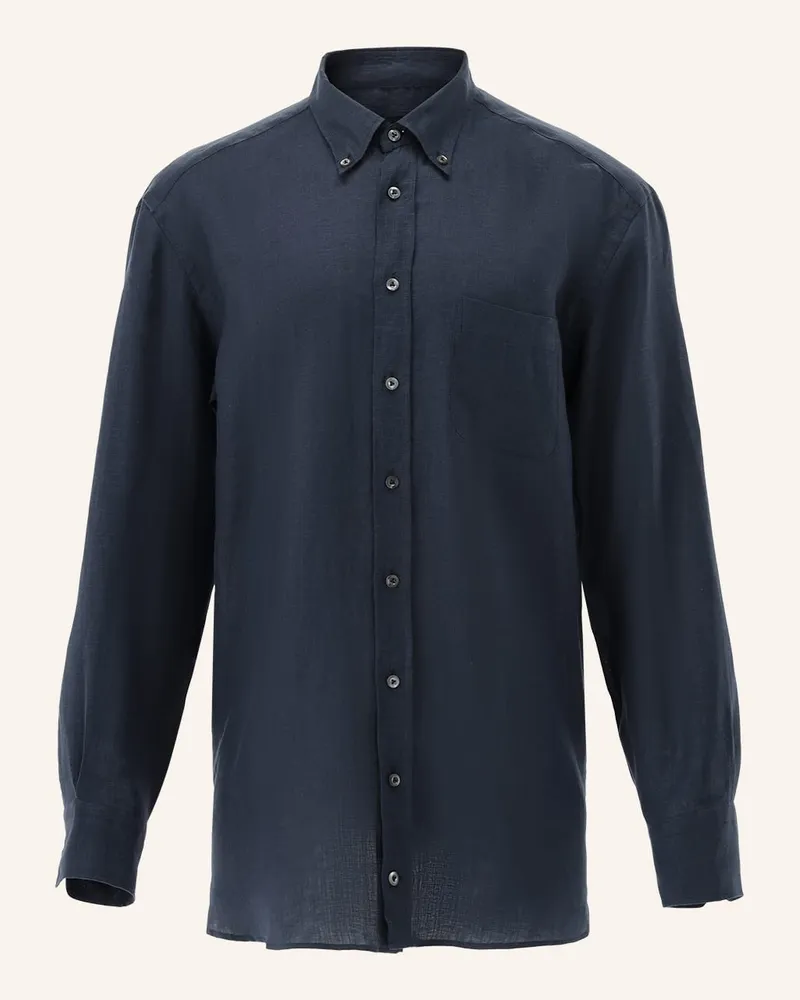 van Laack Hemd Comfort Fit Langer Ärmel Button Down Kragen Blau