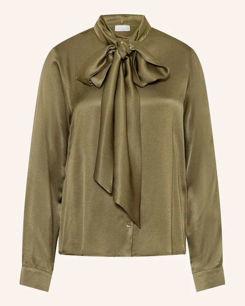Milano Italy Satinbluse mit abnehmbarer Schluppe Khaki