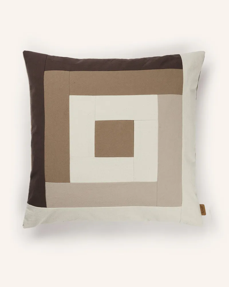 ferm LIVING Dekokissenhülle BORDER PATCHWORK Dunkelbraun