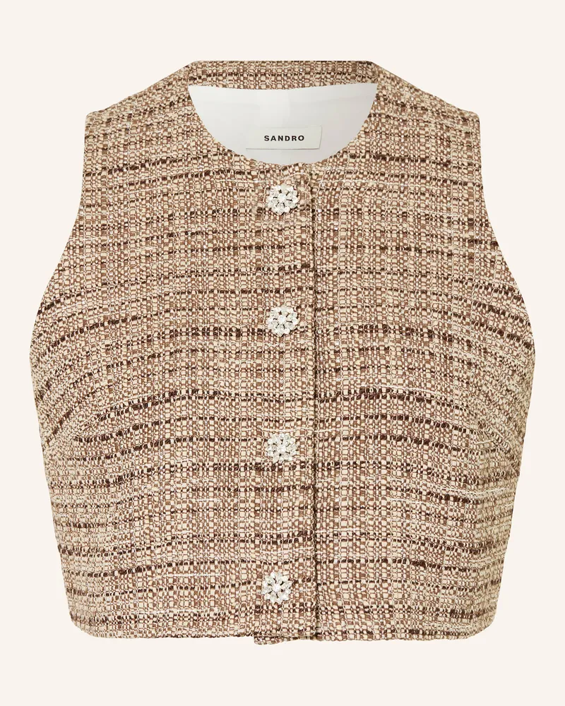 Sandro Cropped-Weste aus Tweed mit Glitzergarn Braun