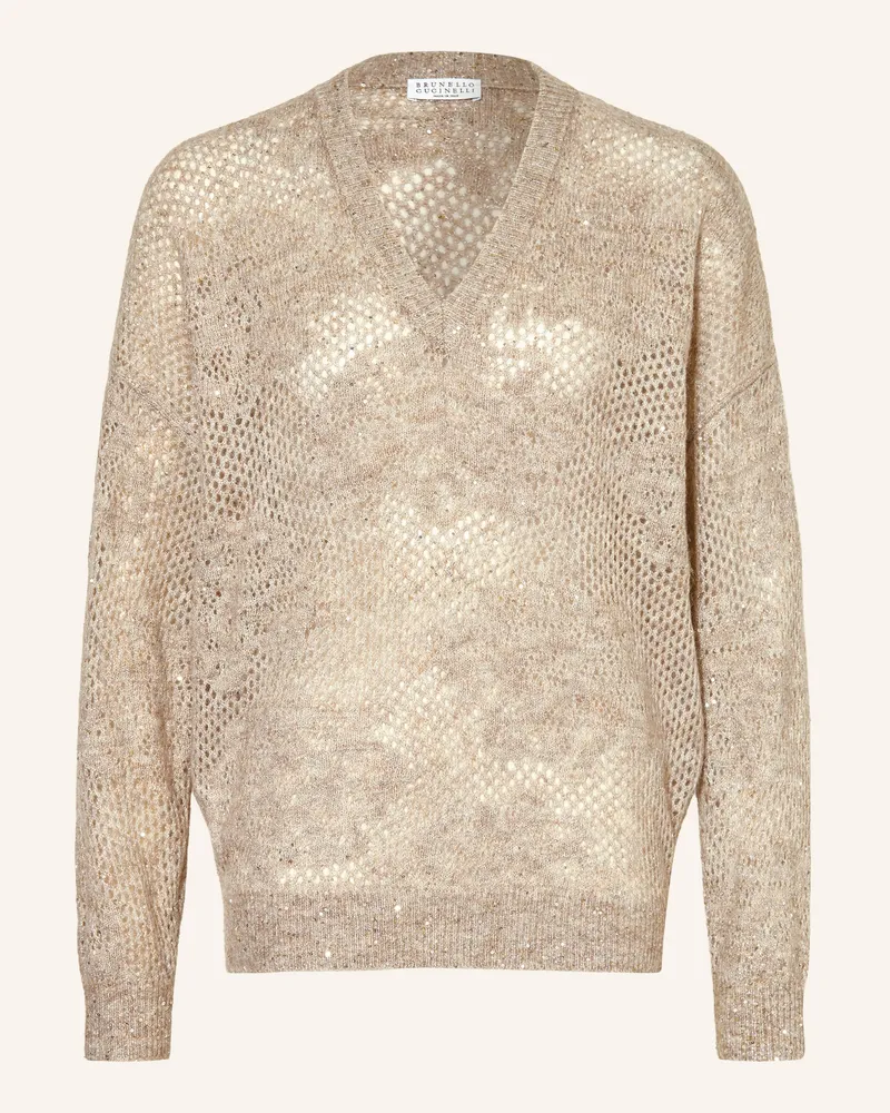 Brunello Cucinelli Pullover Mit Glitzergarn Und Pailletten grau Grau