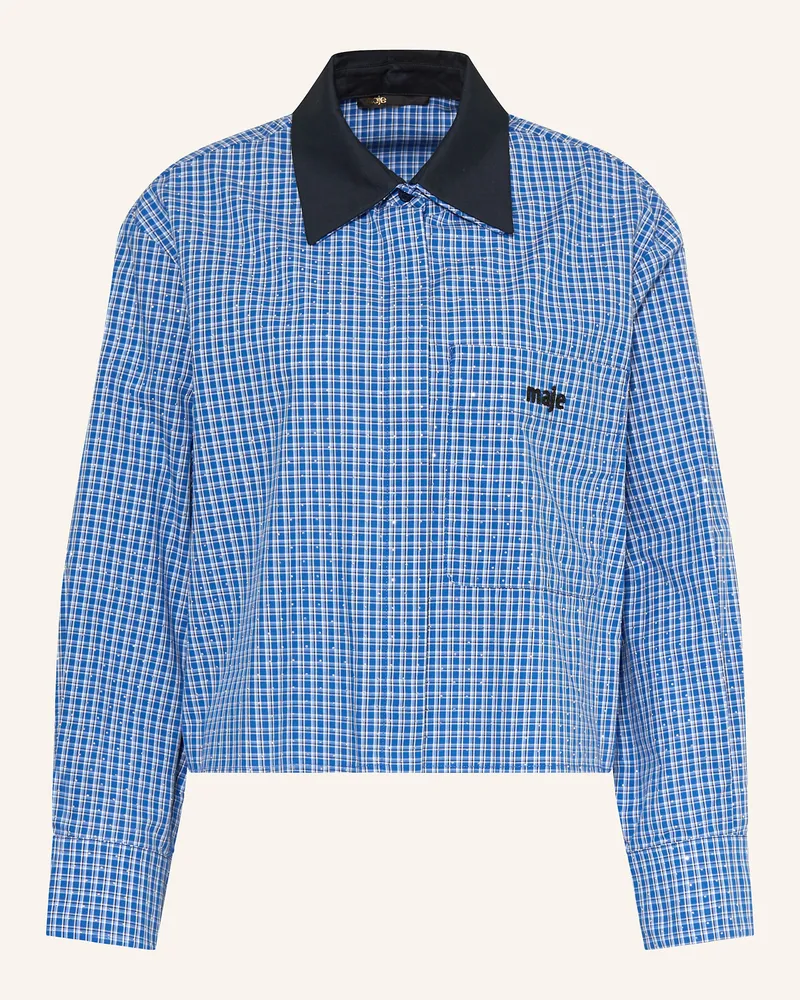 Maje Hemdbluse mit Schmucksteinen Blau