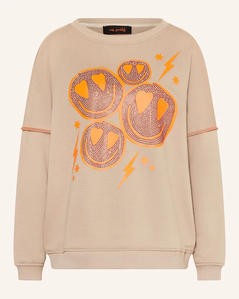 Miss Goodlife Sweatshirt mit Schmucksteinen Beige