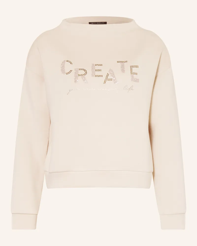 Betty Barclay Sweatshirt mit Schmucksteinen und Pailletten Beige