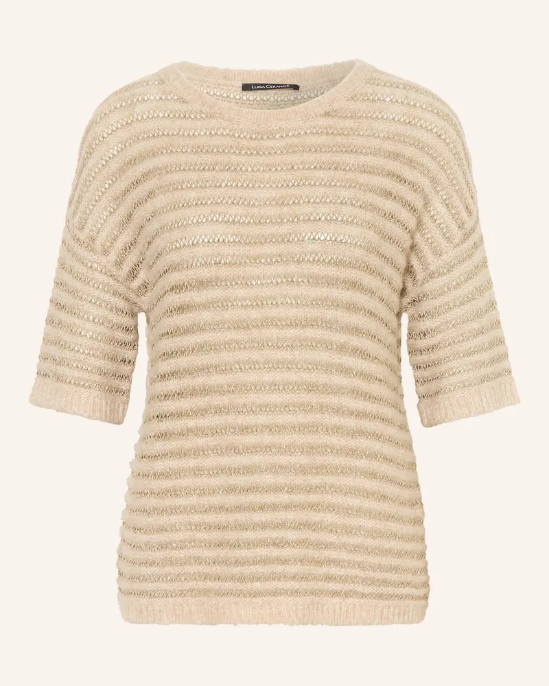 Luisa Cerano Strickshirt Mit Leinen Und Glitzergarn rosa Beige