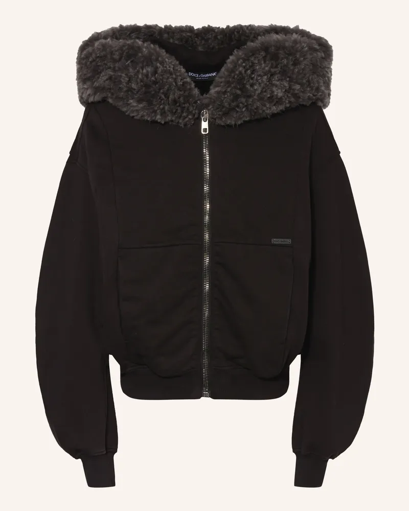 Dolce & Gabbana Sweatjacke mit Kunstfell Schwarz