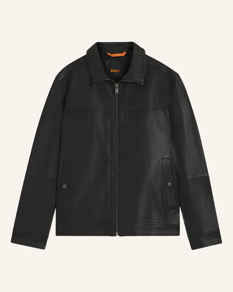 HUGO BOSS Lederjacke JOREST Regular Fit Schwarz