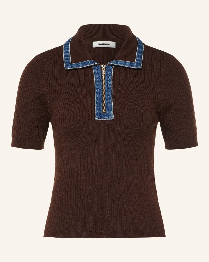 Sandro Strick-Poloshirt braun Dunkelbraun