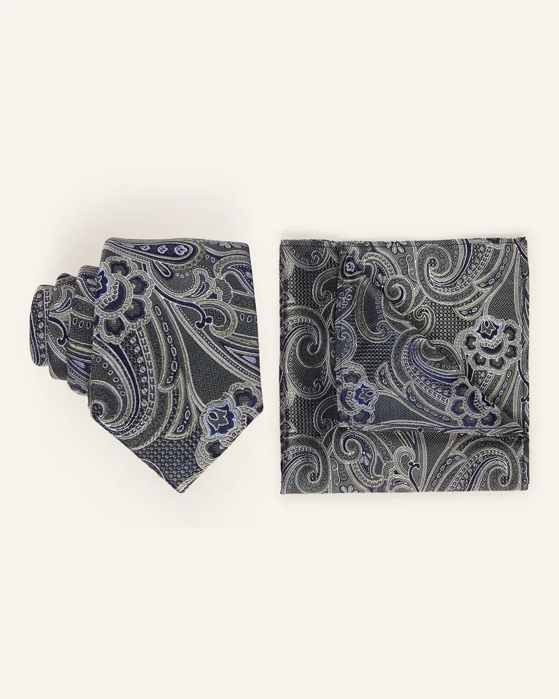 paul Set: Krawatte und Einstecktuch Dunkelgrün