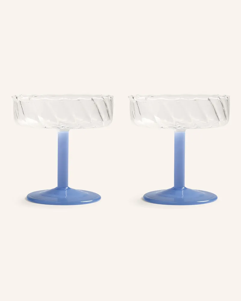&k amsterdam 2er-Set Champagnergläser Twirl blau Weiss