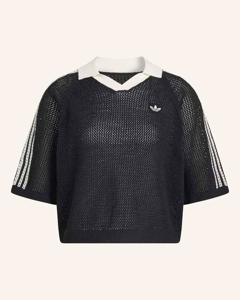 adidas Strick-Poloshirt Knitted Crochet Polo schwarz Schwarz