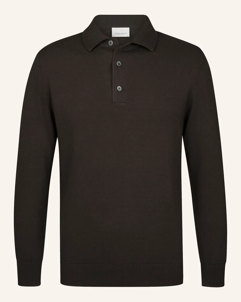 Profuomo Polo Langarm Dunkelbraun