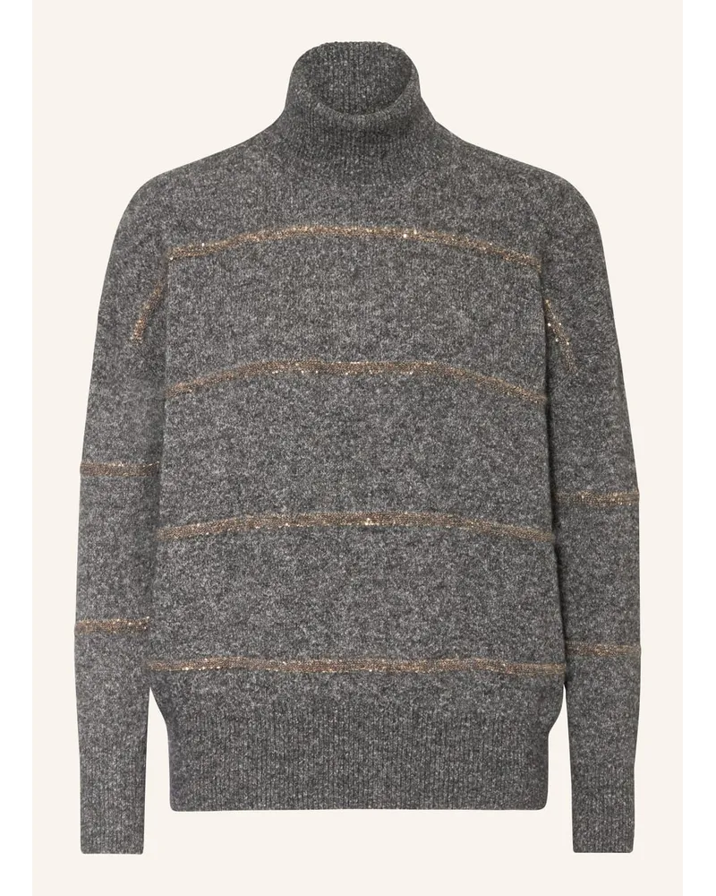 Brunello Cucinelli Rollkragenpullover mit Alpaka und Pailletten Grau