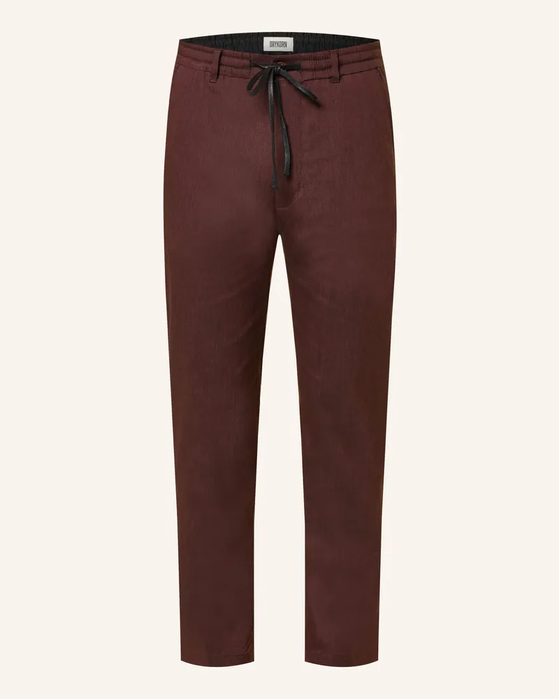Drykorn Hose DEGER im Jogging-Stil Regular Fit mit Leinen Dunkelbraun