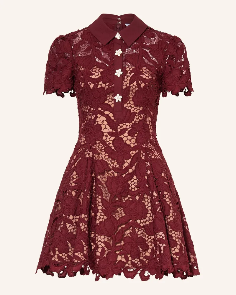 Self-Portrait Hemdblusenkleid Aus Lochspitze Mit Schmucksteinen rot Dunkelrot