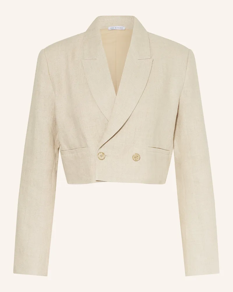 Mrs & HUGS Cropped-Blazer aus Leinen Beige