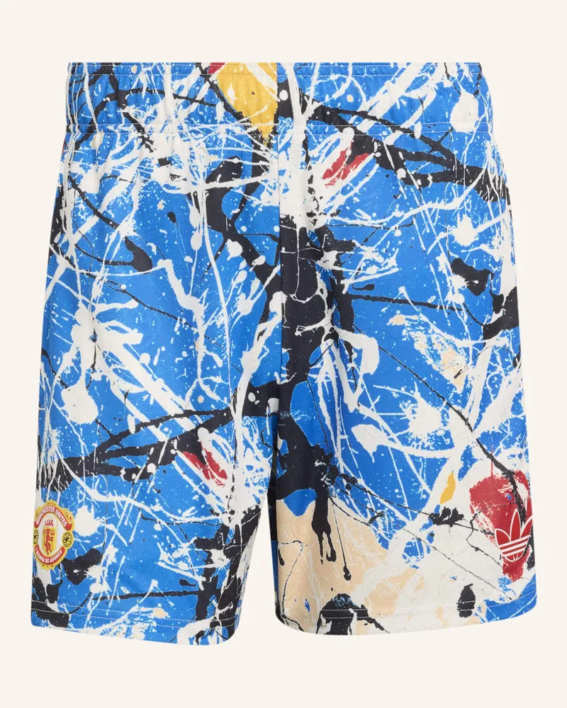 adidas Manchester United Stone Roses Allover-Print Shorts weiss Neonlila