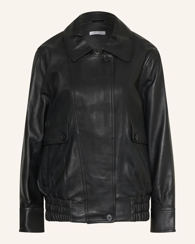 Mrs & HUGS Oversized-Lederjacke schwarz Schwarz