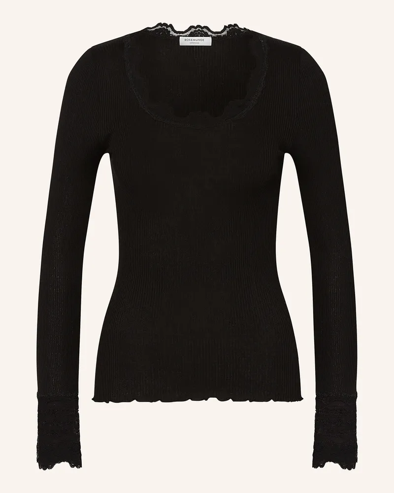 Rosemunde Longsleeve BENITA aus Seide mit Spitze Schwarz