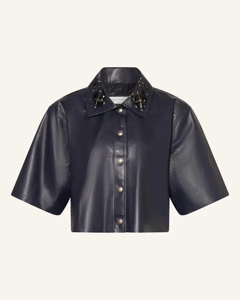 SEM PER LEI Lederjacke Mit Schmucksteinen Und Schmuckperlen blau Dunkelblau