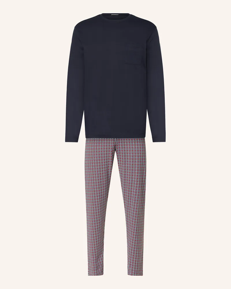 Mey Schlafanzug Serie Red Tile blau Dunkelblau